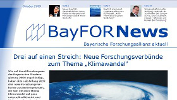 Erste Seite des Newsletters der Bayerischen Forschungsallianz im Oktober 2009