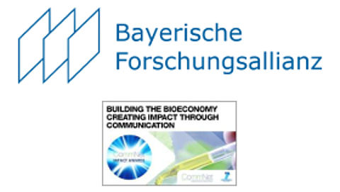 Die BayFOR auf dem 3. Bioökonomie-Forum von CommNet Logo Bayerische Forschungsallianz und Logo zur Veranstaltung