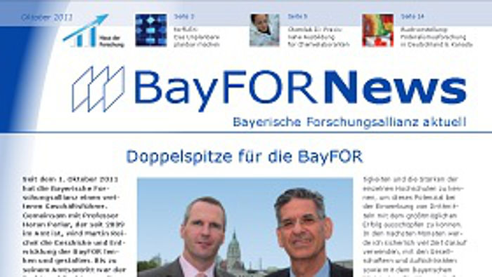 Erste Seite des Newsletters der Bayerischen Forschungsallianz im Oktober 2011