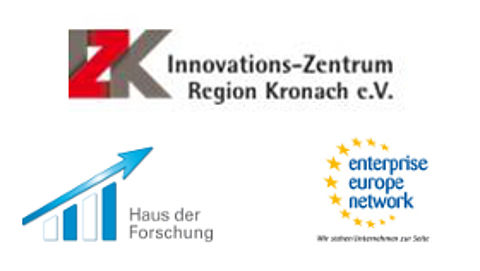 Logo Innovations-Zentrum Region Kronach, Logo Haus der Forschung und Logo enterprise europe network