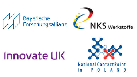 Logo Bayerische Forschungsallianz, NKS Werkstoffe, Innovate UK und National Contact Point in Poland