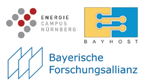 Logos des Energiecampus Nürnberg, BAYHOST und der Bayerischen Forschungsallianz