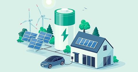 Speicherlösungen für erneuerbare Energien Symbolbild Speicherlösungen für erneuerbare Energien Symbolbild