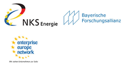 Logo Nationale Kontaktstelle Energie, Logo Bayerische Forschungsallianz und Logo enterprise europe network