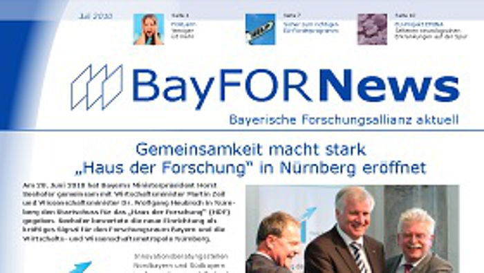 Erste Seite des Newsletters der Bayerischen Forschungsallianz im Juli 2010