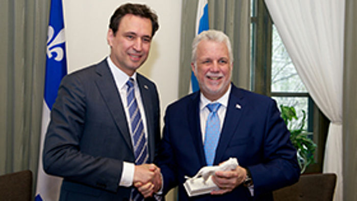 Bavarian Minister of State Eisenreiche and Québecs Primeminister Couillard