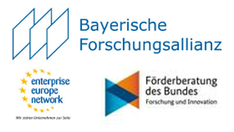 Logo der Bayerischen Forschungsallianz, des enterprise europe network und der Fördermittelberatung des Bundes