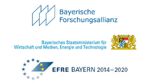 Logo Bayerische Forschungsallianz, Logo Bayerisches Staatsministerium für Wirtschaft und Medien, Energie und Technologie, Logo des Europäischen Fonds für Regionale Entwicklung 