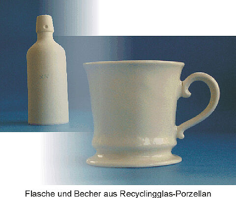 Flasche und Becher aus Recyclingglas-Porzellan Flasche und Becher aus Recyclingglas-Porzellan