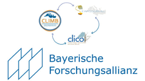 Logo europäisches Forschungscluster Cliwasec und Bayerische Forschungsallianz