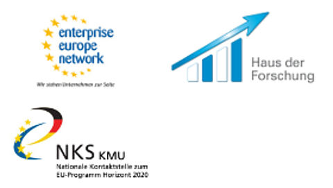 Antragstellerwerkstatt für kleine und mittlere Unternehmen zum KMU-Instrument unter Horizon 2020 Logo Enterprise Europe Network, Haus der Forschung und Nationale Kontaktstelle zum EU-Programm Horizont 2020