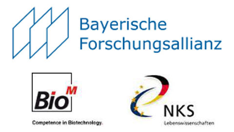 Logo Bayerische Forschungsallianz, BioM Biotech Cluster und Nationale Kontaktstelle Lebenswissenschaften