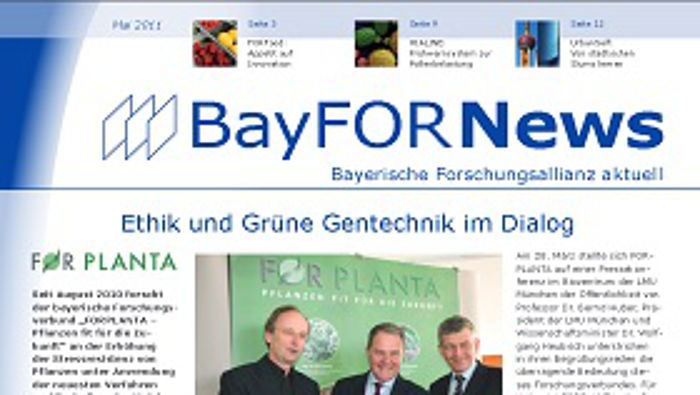 Erste Seite des Newsletters der Bayerischen Forschungsallianz im Mai 2011