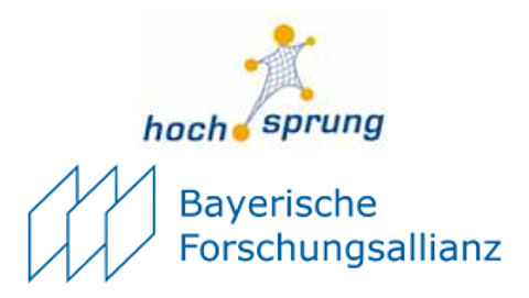 BayFOR auf dem 7. Bayerischen Hochschul-Gründertag Logo Hochsprung und Bayerische Forschungsallianz