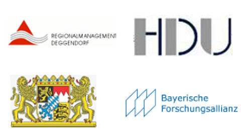 Logos des Regionalmanagements Deggendorf, HDU, des Bayerischen Staatsministeriums für Umwelt, Gesundheit und Verbraucherschutz und der Bayerischen Forschungsallianz