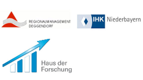Logos des Regionalmanagements Deggendorf, der Industrie- und Handelskammer Niederbayern und des Hauses der Forschung