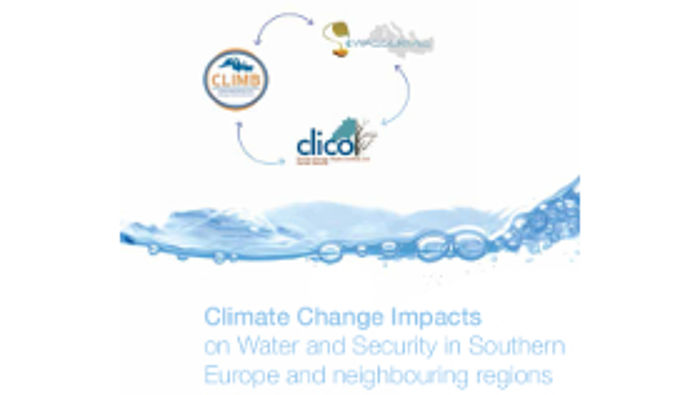 Climate Change Impacts on Water and Security in Southern Europe and neighbouring regions Erste Seite der Broschüre "Climate Change Impacts" des europäischen Forschungsclusters "Cliwasec"