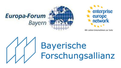 Logos des Europaforum Bayern, enterprise europe network und der Bayerischen Forschungsallianz
