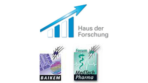 Logo Haus der Forschung, baikem und Forum MedTech Pharma