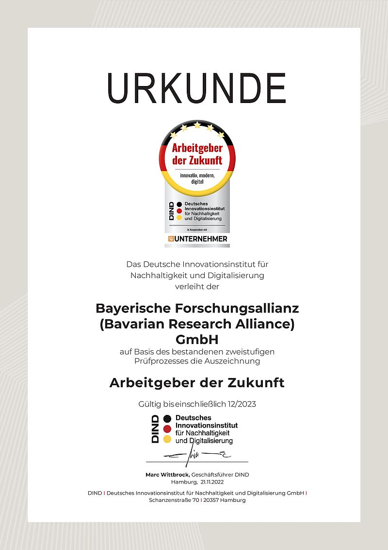 Urkunde "Arbeitgeber der Zukunft"