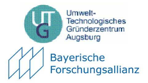 Logos des Umwelttechnologischen Gründerzentrums Augsburg und der Bayerischen Forschungsallianz