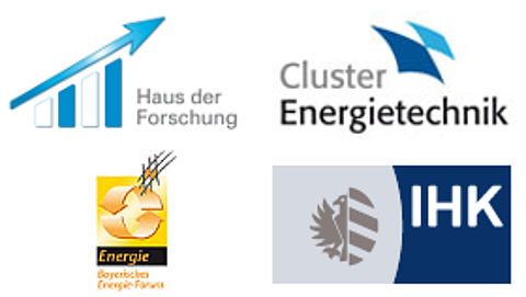 Logo des Hauses der Forschung, vom Cluster Energietechnik und der Industrie- und Handelskammer Nürnberg