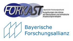 Logos des bayerischen Forschungsverbundes "FORKAST" und der Bayerischen Forschungsallianz